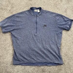 Vintage Nike‎ ACG XL Blue 1/4 Zip Cycling Shirt Geometric Pattern Embroidered